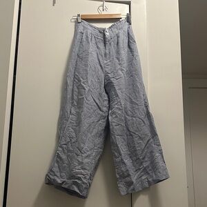 Striped Wide-Leg Linen Cropped Pants